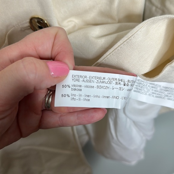 Zara Cream Colored Long Linen Blend Double Breasted Blazer Sz Medium! - Picture 7 of 8